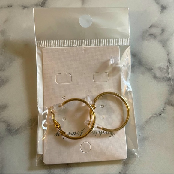 Clip on 1 inch gold hoop earrings - Picture 2 of 2